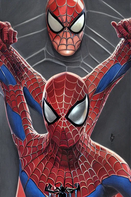 Prompt: portrait of spiderman, by giancola, very detailed art, elegant, sophisticated, high resolution, smooth