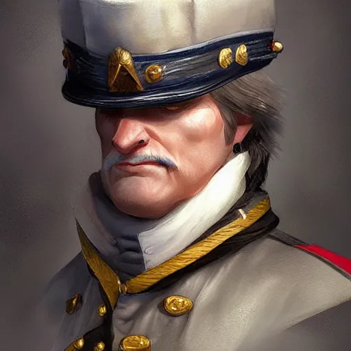 Image similar to a clean shaven confederate general with puffy black sideburns and a square face, an english man, dnd character art, painting by artgerm and ed binkley