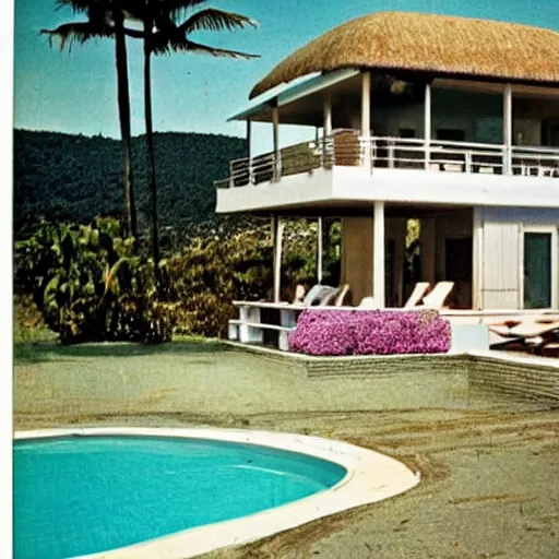 Image similar to a beach house villa in 1 9 7 4 color
