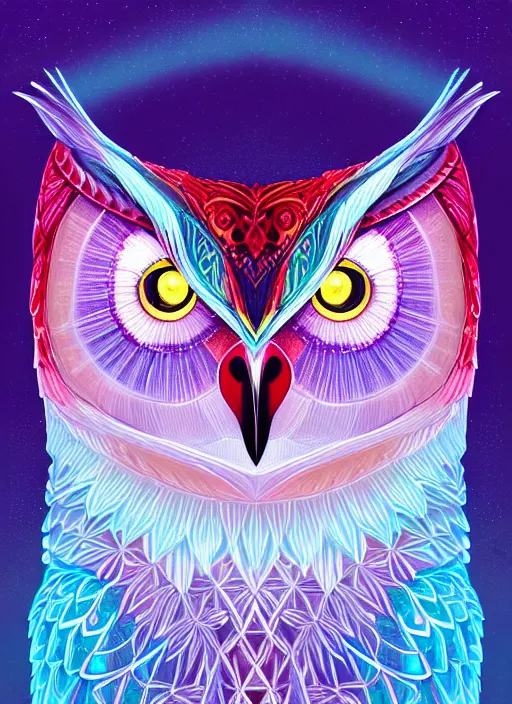 Image similar to symmetry!! product render poster vivid colors divine proportion owl, ice and snow, glowing fog intricate, elegant, highly detailed, digital painting, artstation, concept art, smooth, sharp focus, illustration,