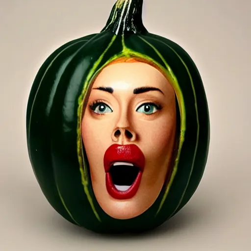 Image similar to gourd with face of amber heard hybrid intercross mix as a gourd