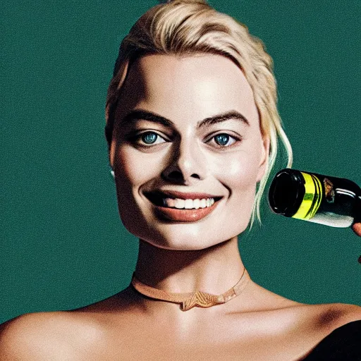 Image similar to margot robbie as a bottle of wine