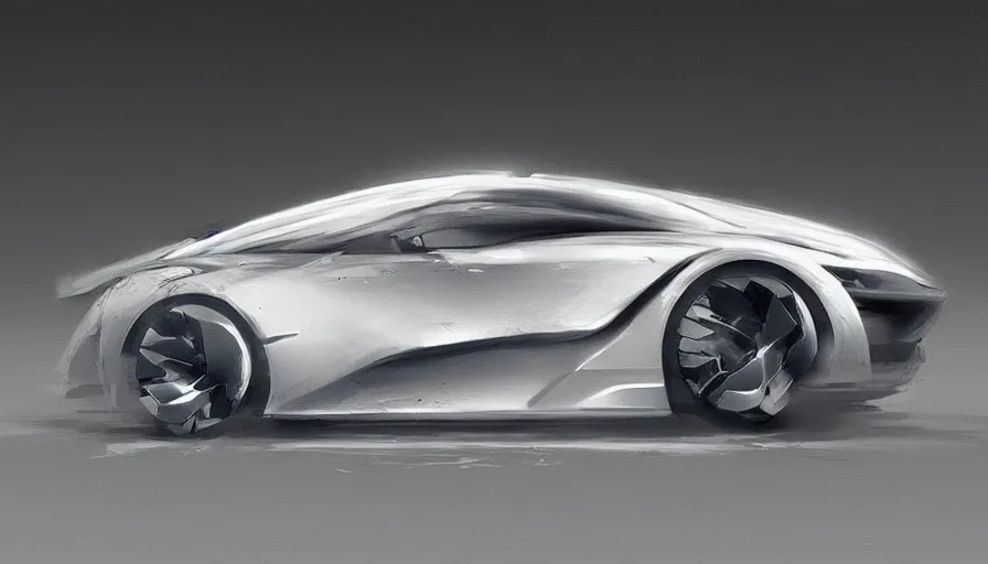 Prompt: concept art of car designed by jony ive, jama jurabaev, science fiction, brush hard, artstation, cgsociety, high quality, brush stroke