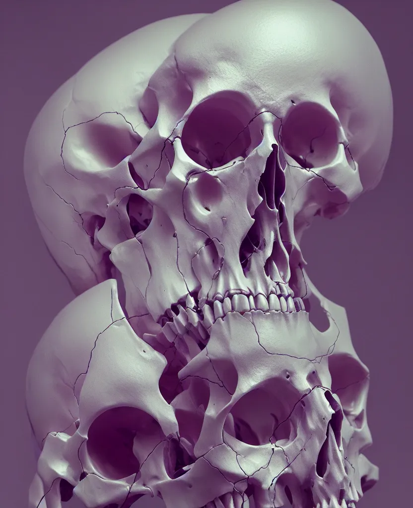 Image similar to composition of human skulls, animals skulls, bones, rib-cage and orchids, bioluminiscent, by Tooth Wu and wlop and beeple. octane render, trending on artstation, greg rutkowski very coherent symmetrical artwork. cinematic, hyper realism, high detail, octane render, 8k