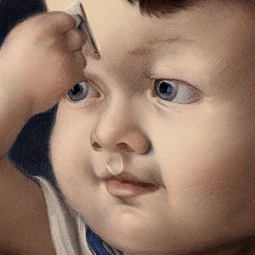 Prompt: hyperrealistic hyperdetailed half-lenght portrait of child, reading an illustrated book. in the style of Michelangelo. amazing textures. HD 8x no frame