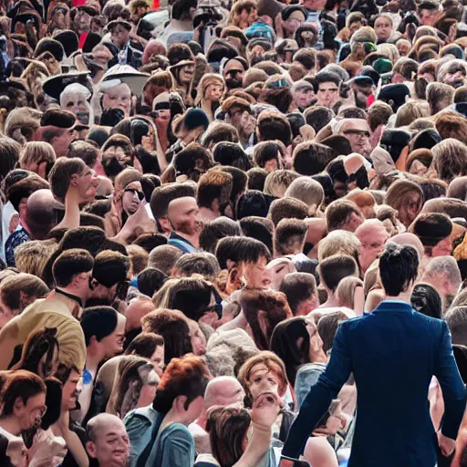 Prompt: a 7 foot tall man walking among the crowd