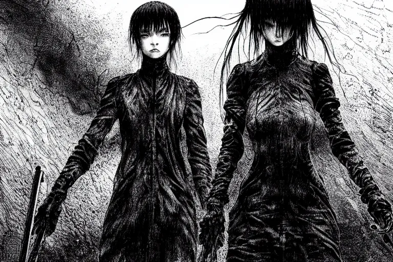 Prompt: Soviet Underground, elegant, intricate, dark fantasy, atmospheric lighting, by Masahiro Ito and by Tsutomu Nihei and by Kentaro Miura