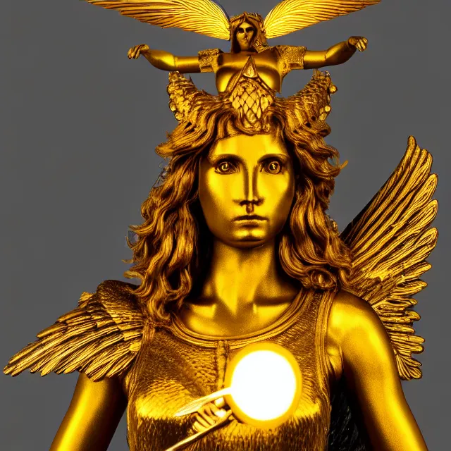 Image similar to photo of a winged valkyrie queen with light powers, highly detailed, 4 k, hdr, smooth, sharp focus, high resolution, award - winning photo