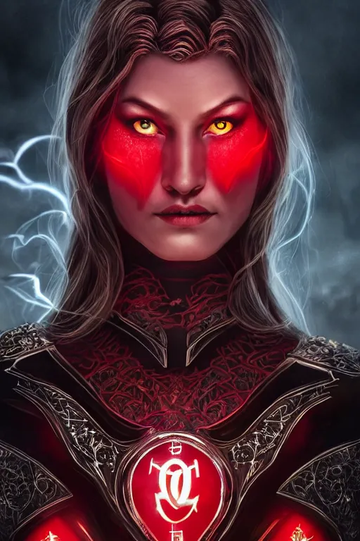 Image similar to Majestic and regal portrait of a female red Lantern, DC universe, Perfect face, beautiful, intricate, epic, elegant, menacing, fantasy, highly detailed, digital painting, hard focus, beautiful volumetric lighting, epic light, ultra detailed, Horror, souls, ghosts, smoke by Leesha Hannigan, Ross Tran, Thierry Doizon, Kai Carpenter, Ignacio Fernández Ríos