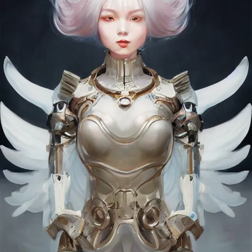 Prompt: A masterpiece portrait of a iron princess menacing girl with tall white amazing victorian wig with mecha wings. trending on artstation, digital art, by Stanley Artgerm Lau, WLOP, Rossdraws, James Jean, Andrei Riabovitchev, Marc Simonetti, Yoshitaka Amano