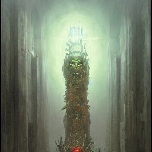 Image similar to sentient ghostbusters bizarre demi - gods expelling demons by greg rutkowski, zdzislaw beksinski,