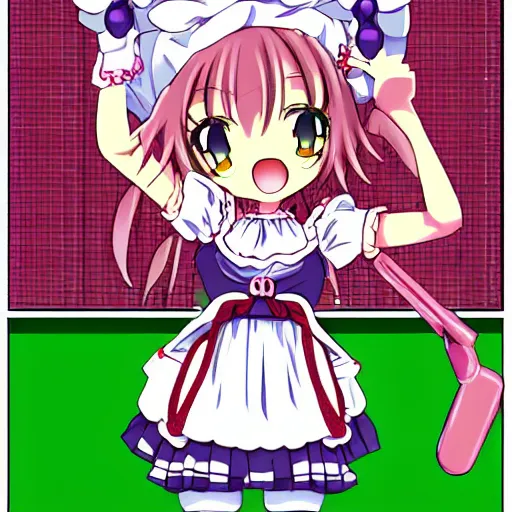 Image similar to cute anime maid girl, 16bit, PC-98, PC-9800, shaded