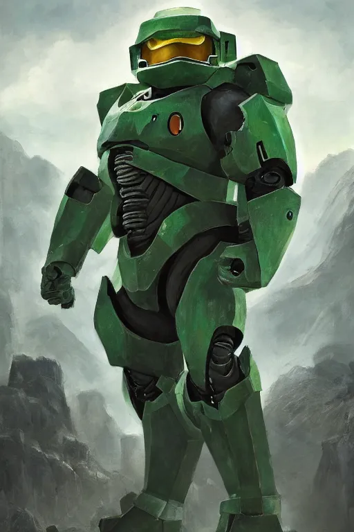 Image similar to golem pokemon playing as master chief, oil on canvas, intricate, 8 k highly professionally detailed, hdr, cgsociety