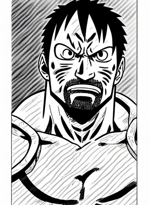 Prompt: dwayne johnson as origin character in one piece manga, sketch by eiichiro oda