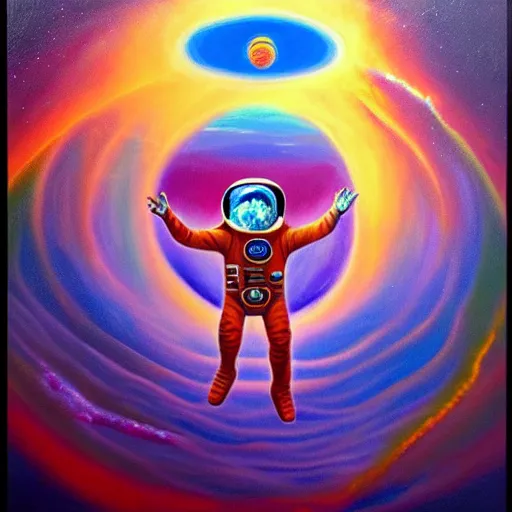 Prompt: transcendent sacred spaceman on a journey above earth, astral spirit space journey in oil painting, ayahuasca, trending on artstation, award winning, emotional, highly detailed ethereal surrealist art