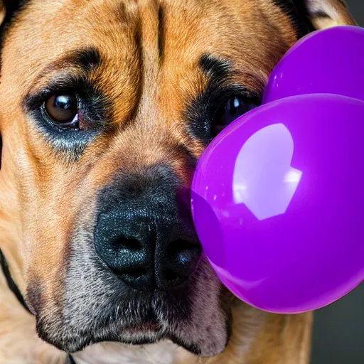 Image similar to a high resolution photograph of a purple balloon animal of a dog