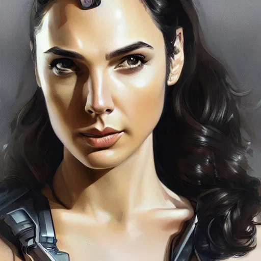 Prompt: gal gadot as james bond, portrait, highly detailed, digital painting, artstation, concept art, sharp focus, illustration, art by artgerm and greg rutkowski and alphonse mucha