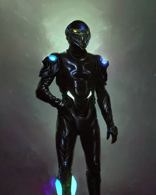 Image similar to character concept of iridescent sinewy smooth muscular male sleek glossy indigo black pearlescent scifi armor with continuous smooth black featureless helmet, by greg rutkowski, mark brookes, jim burns, tom bagshaw, magali villeneuve, trending on artstation