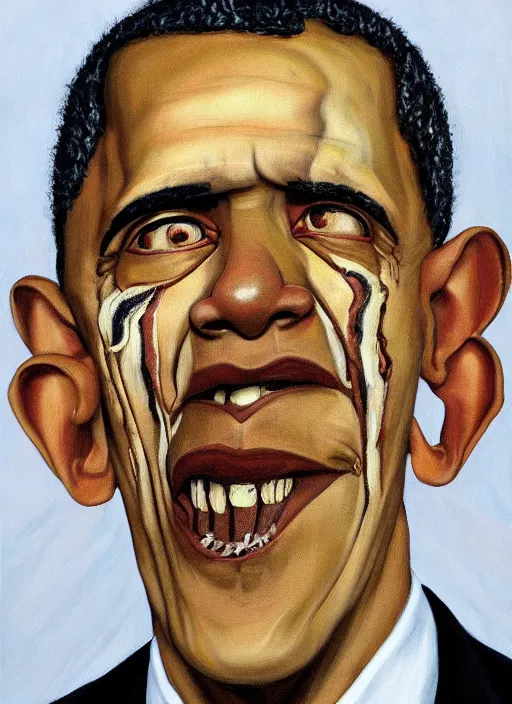 Prompt: Zombie Barack Obama, painted by Lucian Freud, highly detailed, 8k