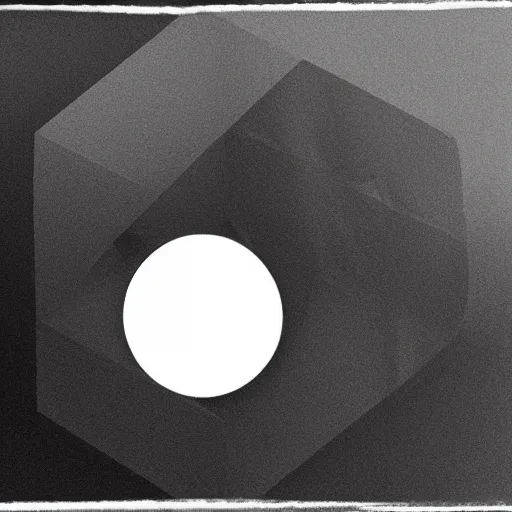 Prompt: It looked like a dark gray or black cube inside a clear translucent sphere and the apex of the cube was touching the inside of the sphere.