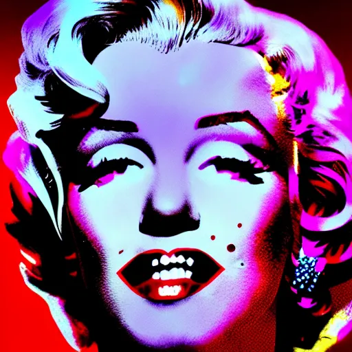 Prompt: surreal Marilyn Monroe covered in chromatic abberations mysterious place, beautiful, pscychodelic, trending on artstation, artwork by Nicolas Winding Refn