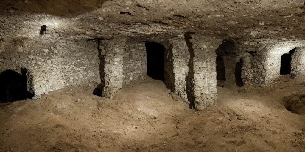 Image similar to archeological discovery of a perfectly well preserved medieval castle underground