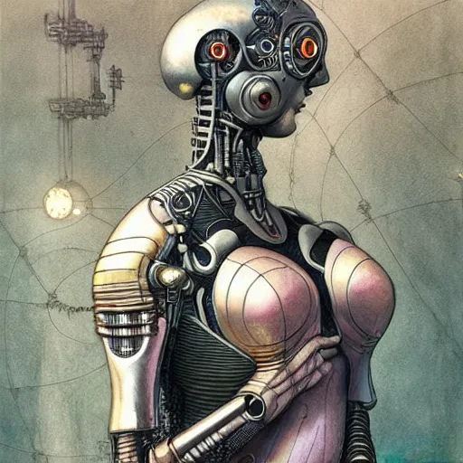 Image similar to futurist cyborg empress, perfect future, award winning art by santiago caruso, iridescent color palette