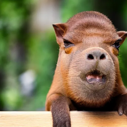 Image similar to photo of an happy capibara looking at the camera