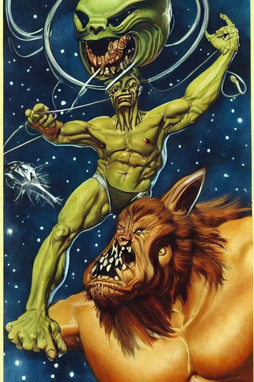 Prompt: eddie hall as extraterrestrial beast by jack kirby, norman rockwell, boris vallejo, artstation creature