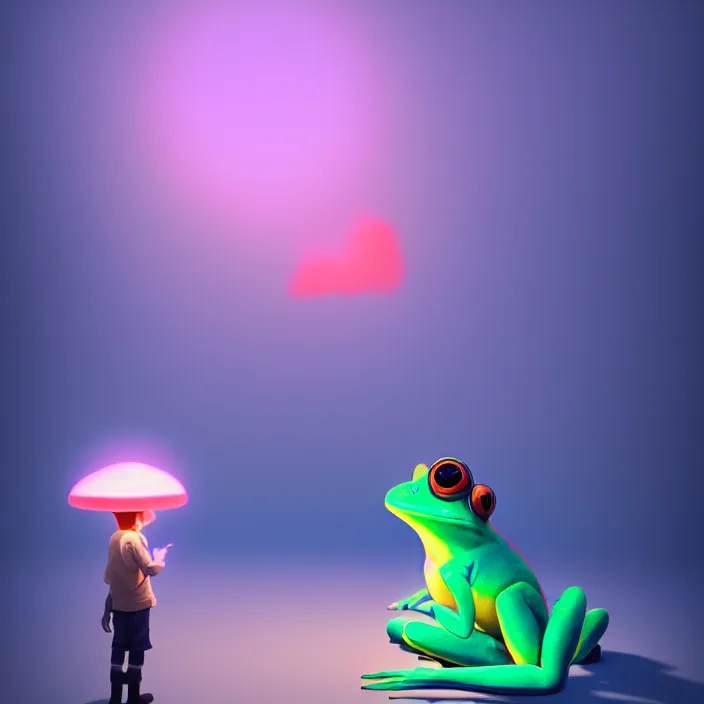 Prompt: subsurface scattering, a cute frog walking throug an art museum, vibrant colors, atey ghailan, delphin enjolras, goro fujita, makoto shinkai, rim light, exquisite lighting, octane render, very coherent, trending on artstation