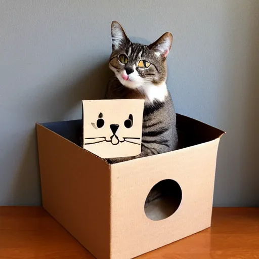 Prompt: a cat mate out of cardboard