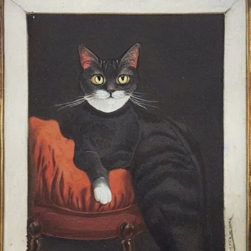 Prompt: a 1 8 0 0 s painting of a witches cat