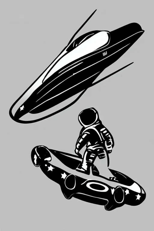 Image similar to simplistic, basic digital drawing in photoshop of astronaut driving a sci - fi flying vehicle