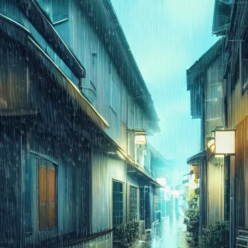 Image similar to anime tokyo residential quiet street scenery only wallpaper aesthetic, rainy scene, beautiful, dreamy