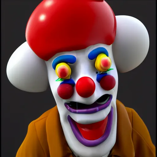 Prompt: Killer Animtronic Clown selling ice cream, 4k, 3d render, realistic