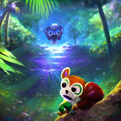 Image similar to disco diffusion painting of teemo in the jungle by makoto shinkai, masterpiece, contest award winner