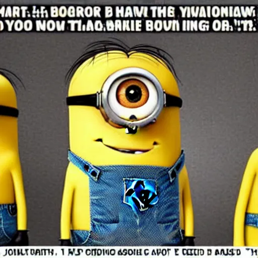 Image similar to minions from minions, realise Boomers are using them for terrible memes, scene