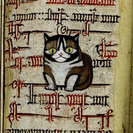 Prompt: a medieval manuscript illustration of grumpy cat