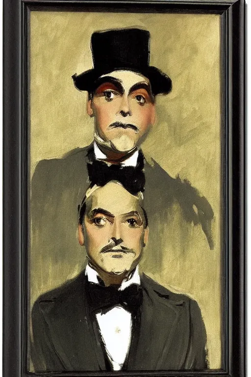 Prompt: portrait of george clooney as a gentleman wearing an edwardian suit and top hat by walter sickert, john singer sargent, and william open