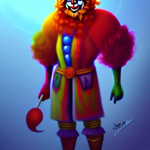 Image similar to buff wizard clown, digital painting, digital art, artstation, devian art, 4 k, hd