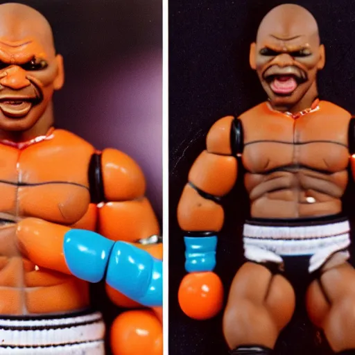 Prompt: mike tyson action figure on acid, detailed facial expressions, 1 9 8 0 s aesthetic