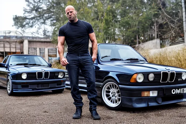 Image similar to Angry Jason Statham picks up BMW e30