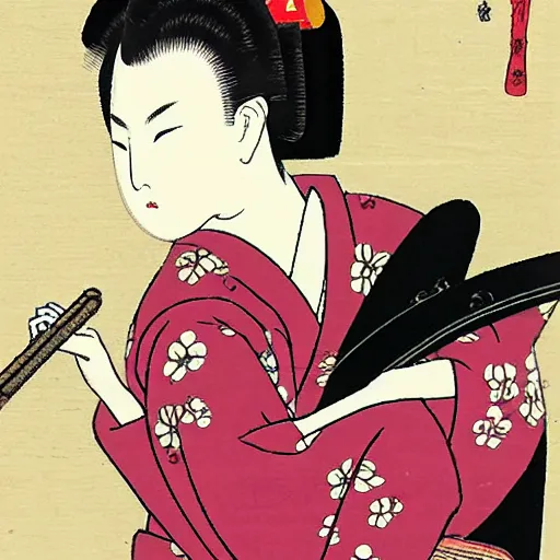 Prompt: geisha smoking ukiyo e style