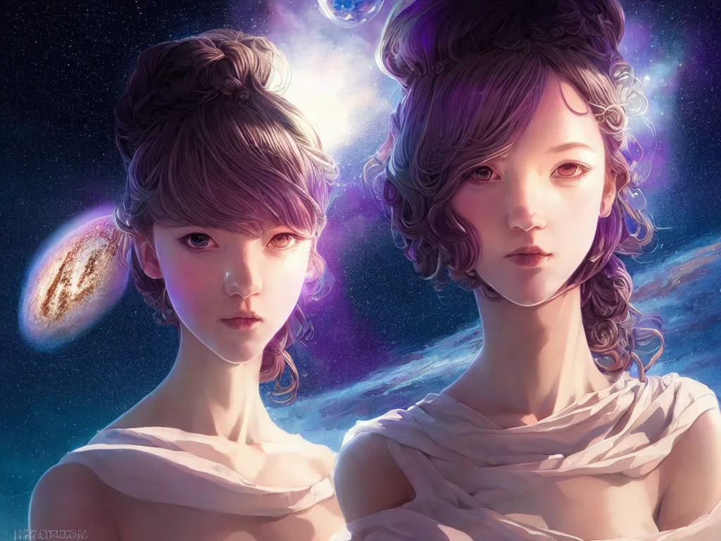 Image similar to a girl wearing a dress made of milky way with outer gods, conquest the earth, occlusion shadow, specular reflection, rim light, unreal engine, artgerm, artstation, art by hiroaki samura and ilya kuvshinov and ossdraws, intricate, highly detailed 8 k, fantasy illustration, extremely beautiful and aesthetic shape of face and body