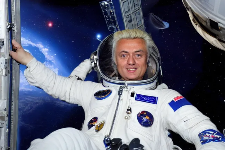 Image similar to geert wilders in space station wearing space suite