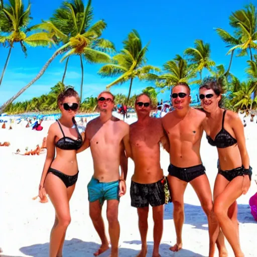 Image similar to martians enjoying the beach in punta cana, noon, sunny day, party atmosphere,