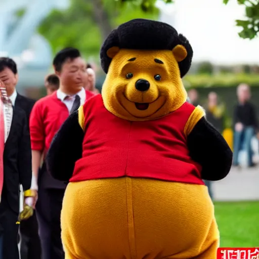 Prompt: realistic Xi Jinping cosplaying as Winnie The Pooh high resolution