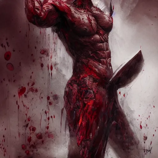 Image similar to portrait of rajesh hamal upper body in bloody business suit, blood red eyes, vampire fangs, fantasy, intricate, elegant, highly detailed, digital painting, artstation, concept art, matte, sharp focus, illustration, art by aenaluck and roberto ferri and greg rutkowski, epic fantasy, digital painting