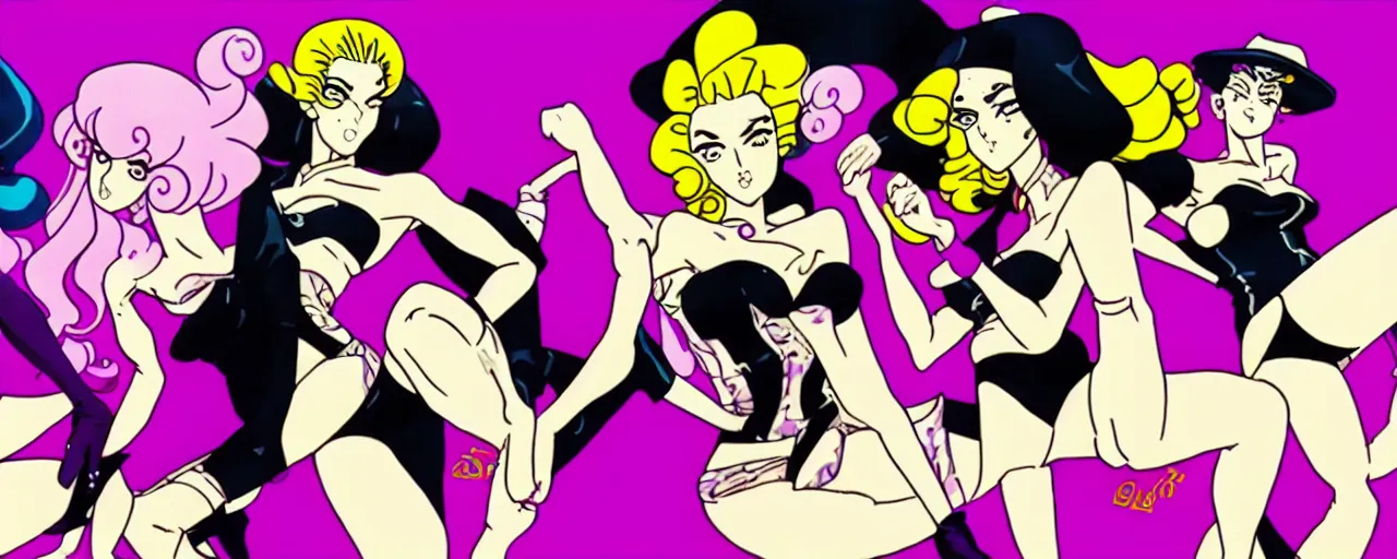 Prompt: Sultry women in the style of JoJo’s bizarre adventure. Award winning. Cel animation