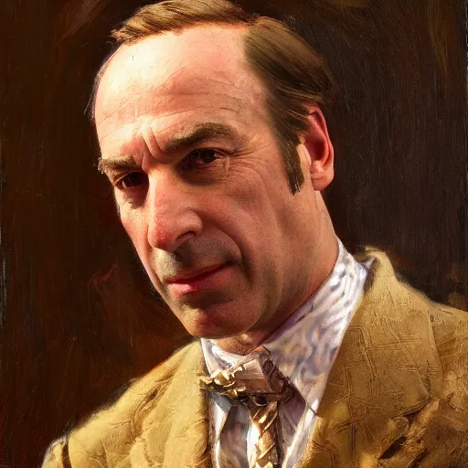 Image similar to saul goodman of better call saul, face detail by theodore ralli and nasreddine dinet and anders zorn and nikolay makovsky and edwin longsden long, bronze age, sword and sorcery, oil on canvas, masterful intricate artwork, excellent lighting, high detail 8 k